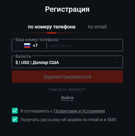 форма регистрации в казино пин ап